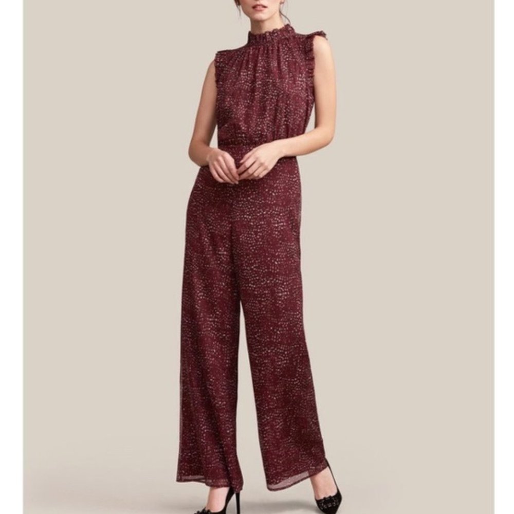 Anthropologie Burgundy Leopard Print Sleeveless Jumpsuit Size M